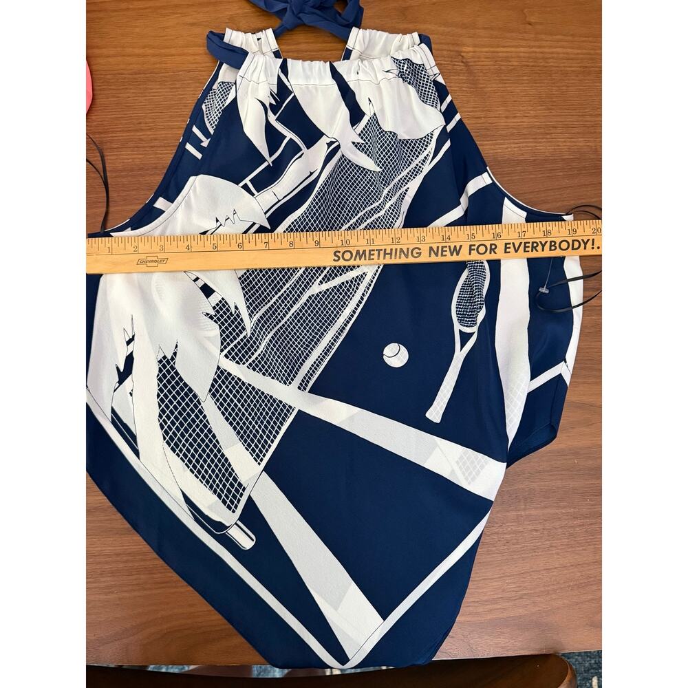 Trina Turk Navy Tennis Print Halter Handkerchief Top Medium - Picture 6 of 8